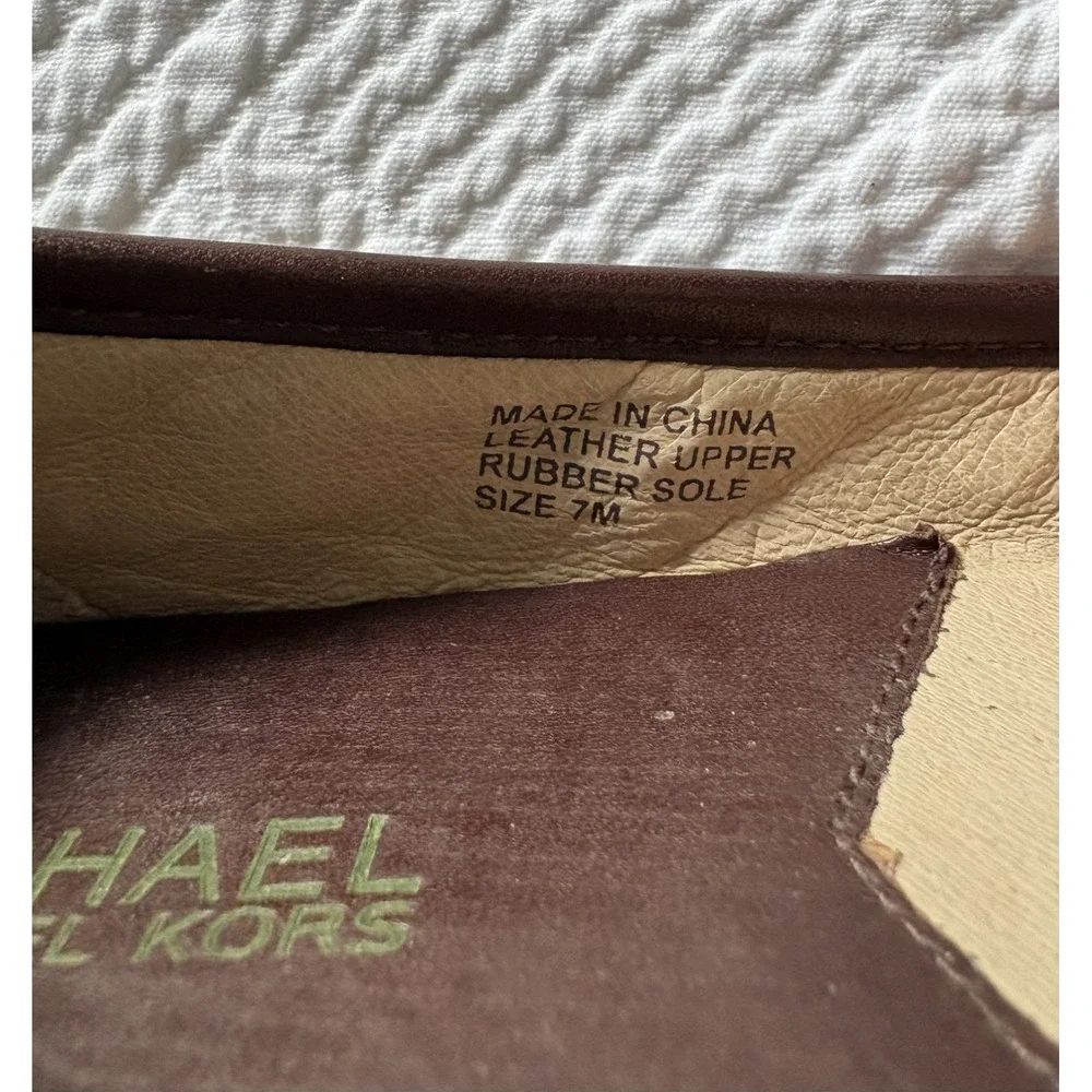 Michael Kors Women's Signature Leather Flats Brown MK Gold Size 7 Rubber Neutral - Picture 7 of 8